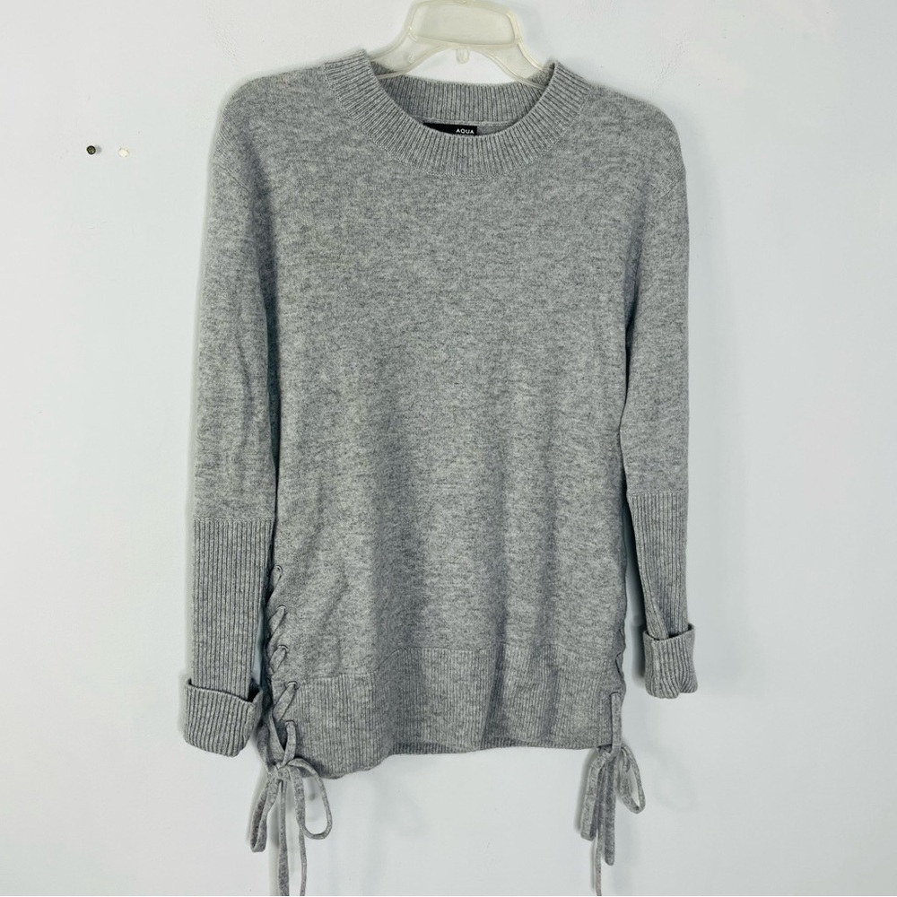 Aqua Cashmere Size Small Side Tie Grey Crewneck Sweater GYSB - Picture 1 of 5